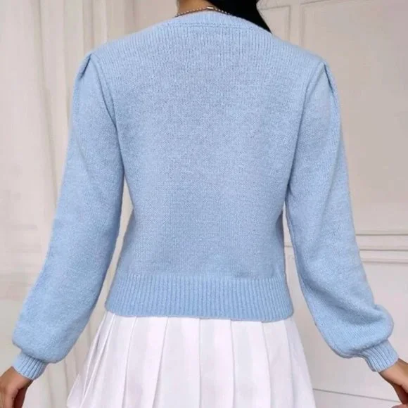 Lantern Sleeve Cherry detailed Knit Sweater Top - Picture 5 of 6